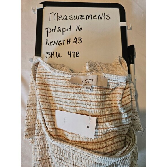 Loft Stripe Stretchy Top Women's Puff Long Sleeve Oat-Gold Size M Brand New - Picture 9 of 9